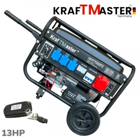 Generator cu motor în patru timpi cu roți și telecomandă 7,5 kW KRAFT MASTER 13 CP 220V 380V 12V Generator cu motor în patru timpi cu roți și telecomandă 7,5 kW KRAFT MASTER 13 CP 220V 380V 12V