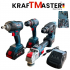 Set  4 în 1 fără fir  șurubelniță, cheie de inpact și polizor unghiular cu 50 de piese, KRAFT MASTER 18V ​​​​5AH