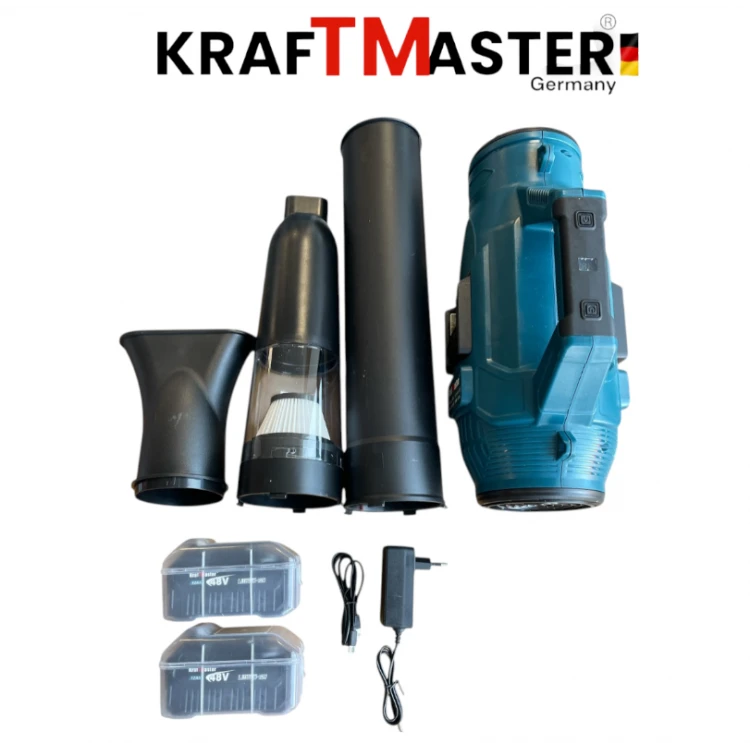 Aspirator și suflantă fără fir 2 în 1 KRAFT MASTER 48V 12AH 2 baterii