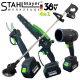 Set de grădină profesional 4 în 1 STAHLMAYER Foarfecă de grădinărit 36V, tăietor de crengi, trimmer pentru tuns iarba fără fir și pistol suflanta turbo 36V 8.0AH, 2 baterii