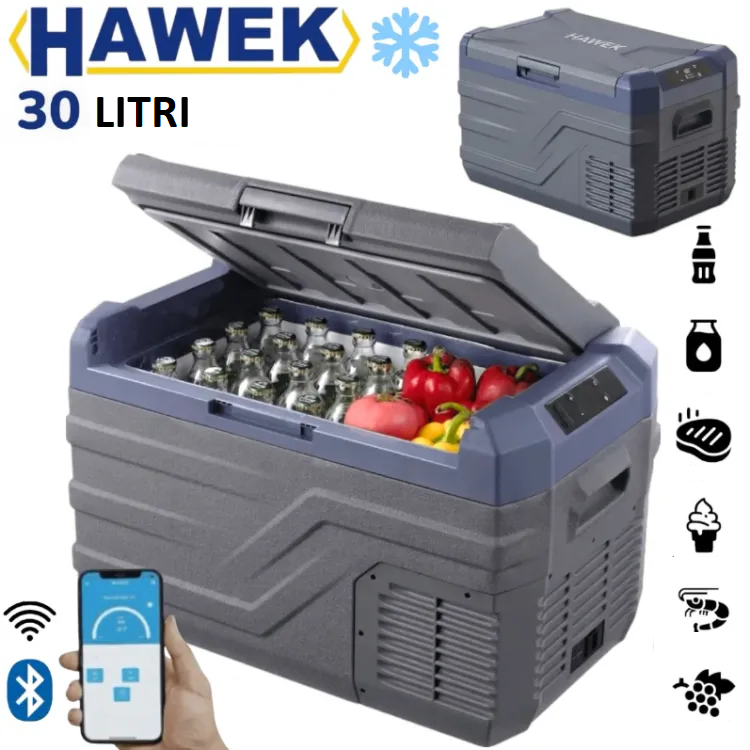 Frigider portabil cu congelator și compresor 12V/24V 100/220V 30 litri HAWEK, NL30 Frigider portabil cu congelator și compresor 12V/24V 100/220V 30 litri HAWEK, NL30