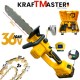 Ferăstrău cu lanț fără fir pentru crengi și lemn KRAFTMASTER 36V 10 AH 30cm 2 baterii (lubrifiere automată) cu afișaj albastru și galben