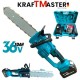 Ferăstrău cu lanț fără fir pentru crengi și lemn KRAFTMASTER 36V 10 AH 30cm 2 baterii (lubrifiere automată) cu afișaj albastru și galben