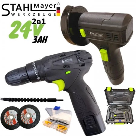 Set șurubelniță cu impact fără fir + polizor unghiular mini STAHLMAYER 24V