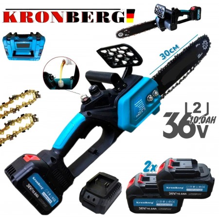 FIERĂSTRĂU  CU ACUMULATOR 36V 10.0AH KRONBERG TĂIETOR CU ACUMULATOR PENTRU LEMNE ȘI CRENGI LUBRIFIERE AUTOMATĂ A LÂNȚULUI DE 30cm