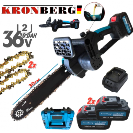FIERĂSTRĂU  CU ACUMULATOR 36V 10.0AH KRONBERG TĂIETOR CU ACUMULATOR PENTRU LEMNE ȘI CRENGI LUBRIFIERE AUTOMATĂ A LÂNȚULUI DE 30cm FIERĂSTRĂU  CU ACUMULATOR 36V 10.0AH KRONBERG TĂIETOR CU ACUMULATOR PENTRU LEMNE ȘI CRENGI LUBRIFIERE AUTOMATĂ A LÂNȚULUI DE 30cm