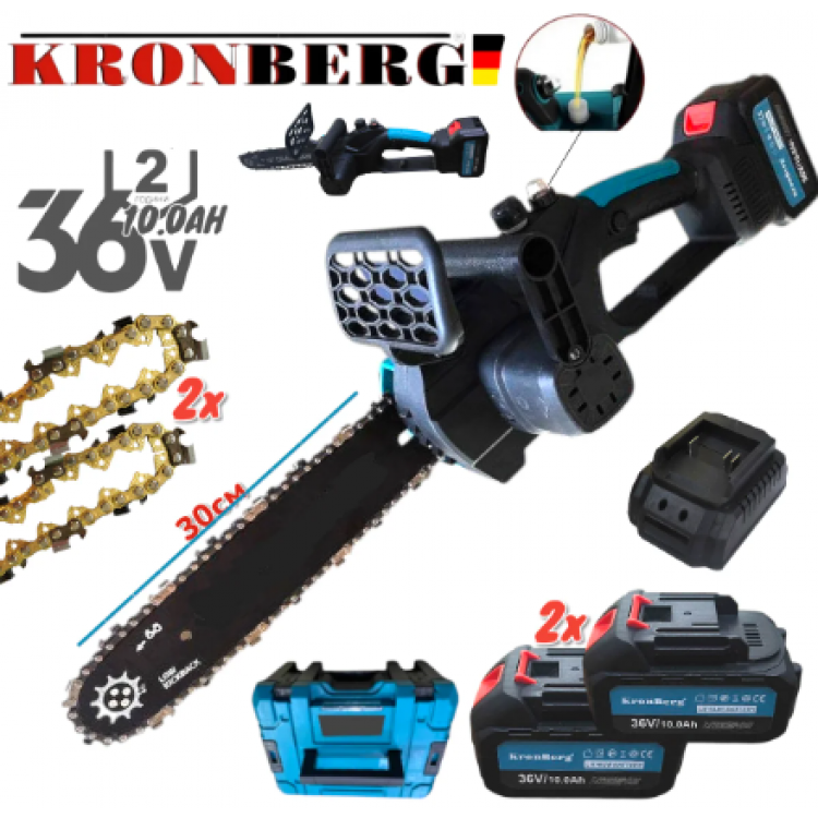 FIERĂSTRĂU CU ACUMULATOR 36V 10.0AH KRONBERG TĂIETOR CU ACUMULATOR PENTRU LEMNE ȘI CRENGI LUBRIFIERE AUTOMATĂ A LÂNȚULUI DE 30cm FIERĂSTRĂU CU ACUMULATOR 36V 10.0AH KRONBERG TĂIETOR CU ACUMULATOR PENTRU LEMNE ȘI CRENGI LUBRIFIERE AUTOMATĂ A LÂNȚULUI DE 30cm