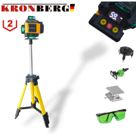 Nivelă laser 4D cu 16 linii KRONBERG 4D cu indicator de baterie + trepied Nivelă laser 4D cu 16 linii KRONBERG 4D cu indicator de baterie + trepied