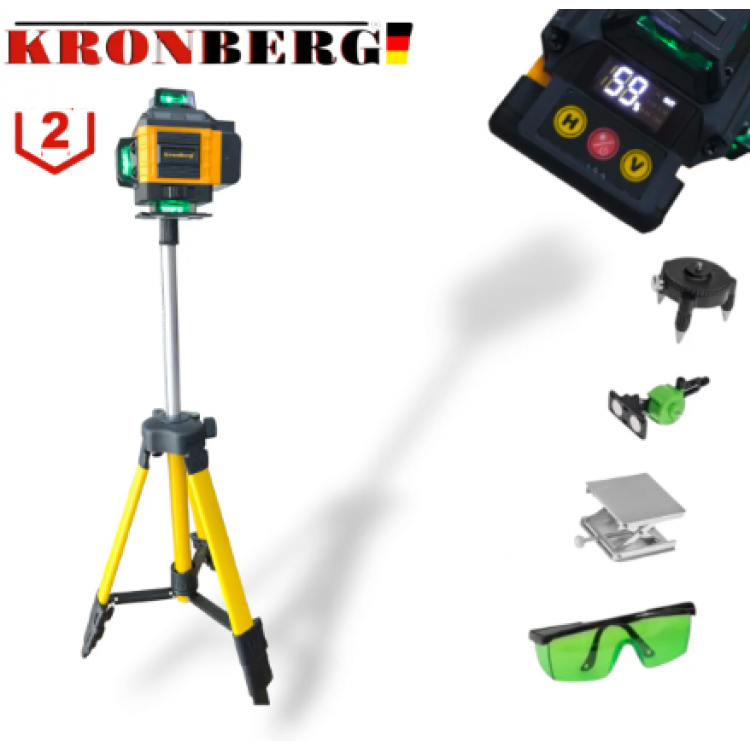 Nivelă laser 4D cu 16 linii KRONBERG 4D cu indicator de baterie + trepied