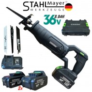 Fierăstrău tip sabie fără fir STAHLMAYER 36V 8.0AH pentru metal, fier, lemn, plastic, carne, oase etc. cu 2 baterii Fierăstrău drept fără fir 