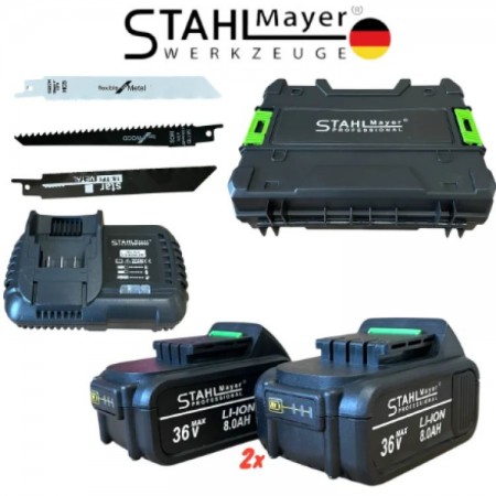 Fierăstrău tip sabie fără fir STAHLMAYER 36V 8.0AH pentru metal, fier, lemn, plastic, carne, oase etc. cu 2 baterii Fierăstrău drept fără fir 