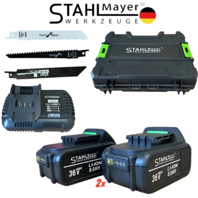 Fierăstrău tip sabie fără fir STAHLMAYER 36V 8.0AH pentru metal, fier, lemn, plastic, carne, oase etc. cu 2 baterii Fierăstrău drept fără fir 