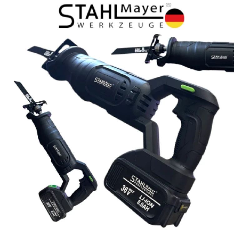 Fierăstrău tip sabie fără fir STAHLMAYER 36V 8.0AH pentru metal, fier, lemn, plastic, carne, oase etc. cu 2 baterii Fierăstrău drept fără fir 