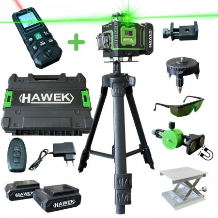 NIVELĂ LASER PROFESIONALĂ HAWEK 4D 16 LINII + RULETĂ LASER 50 METRI