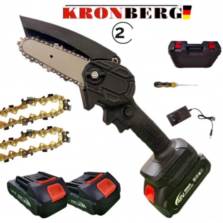 Tăietor de crengi fără fir fără perii 48V 6AH KRONBERG 2 baterii 2 lanțuri PROMOȚIE