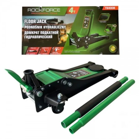 Cric Crocodile cu profil redus, 4 tone, cu două pompe și pedală, 75 – 505 mm, Rockforce