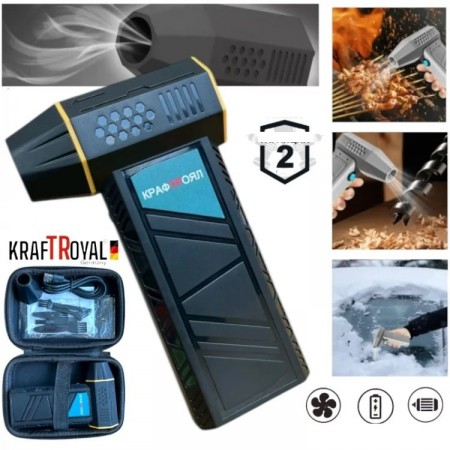 Mini turbo suflantă KRAFTROYAL 39,5 m/s, 4 viteze, neagră, 2500 mAh, compactă