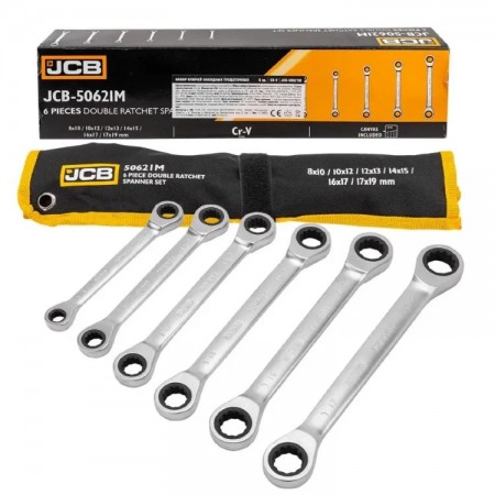 Set de chei cu clichet cu două capete JCB – 6 piese (8–19 mm)  Model JCB-50621M