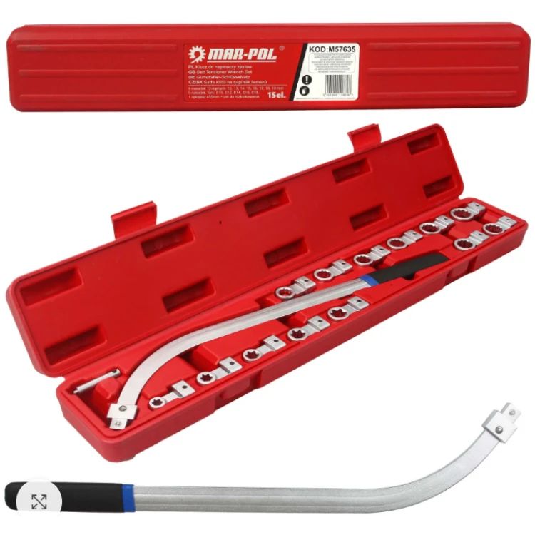 Trusa chei pentru montat tensionat curele distributie, role intinzatoare, chei inelare brat lung 15 buc. Trusa chei pentru montat tensionat curele distributie, role intinzatoare, chei inelare brat lung 15 buc.