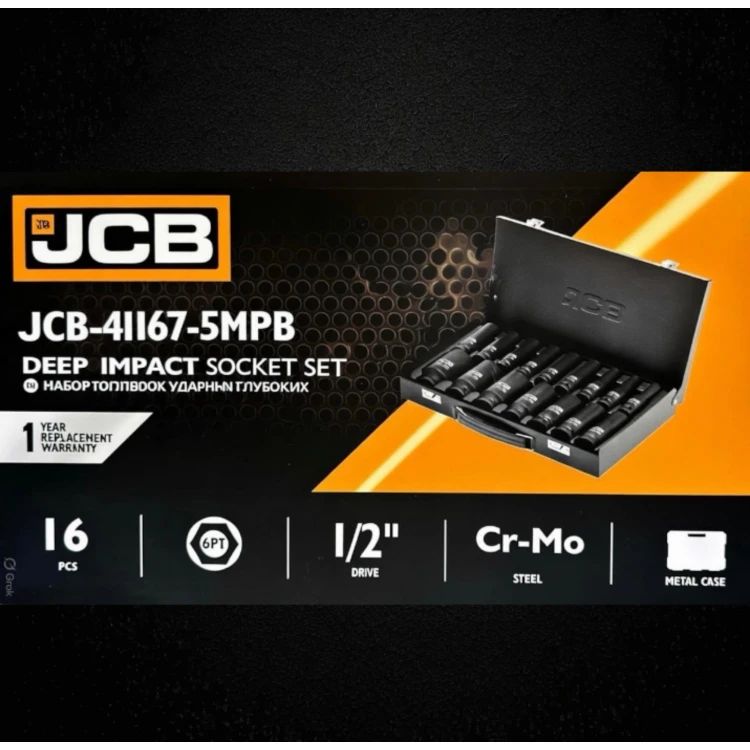 Set chei tubulare de impact 1/2" 16 bucăți JCB 10-36mm