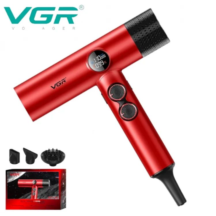 Uscător de păr profesional VGR V-401 cu afișaj LED, roșu și negru