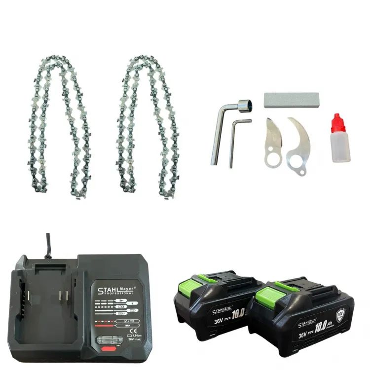 Set foarfece de grădinărit fără fir și ferăstrău fără fir StahlMayer 36V 10AH, afișaj LCD