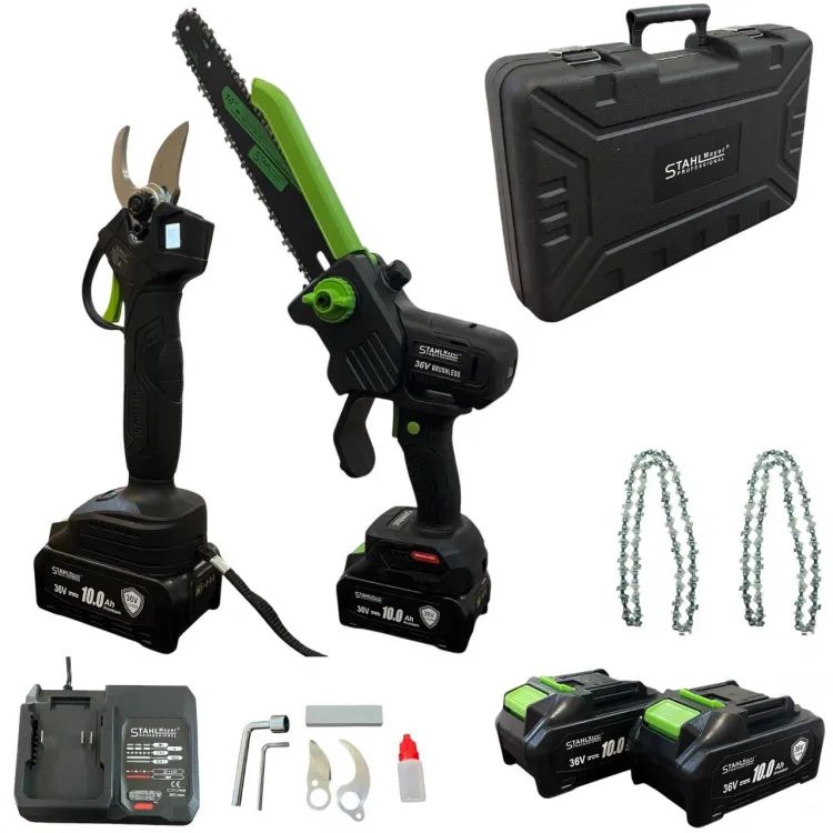 Set foarfece de grădinărit fără fir și ferăstrău fără fir StahlMayer 36V 10AH, afișaj LCD