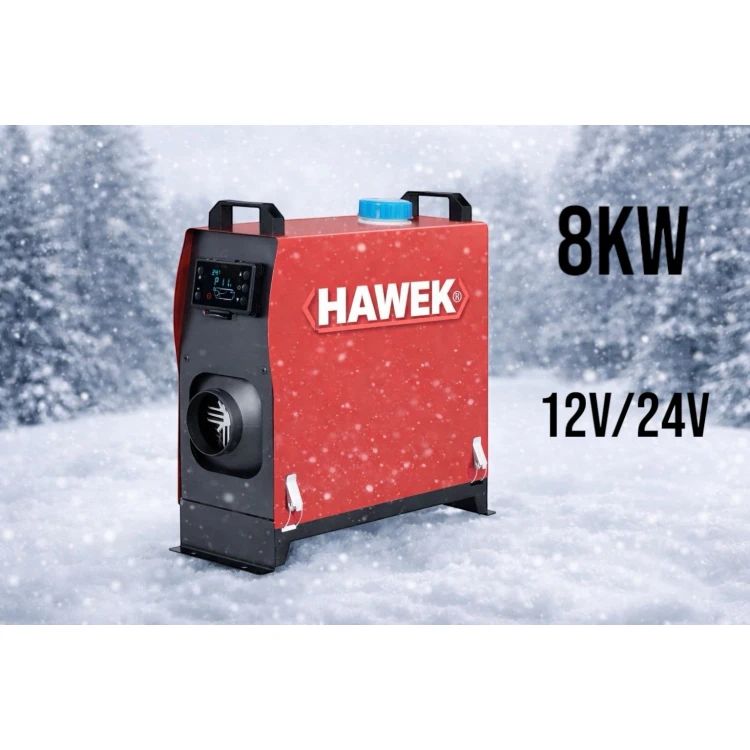 Aeroterma diesel, HAWEK 8kW – pentru rulote, autoutilitare și garaje 12V / 24V / 220V, control de la distanta, set complet