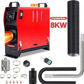 Aeroterma diesel, HAWEK 8kW – pentru rulote, autoutilitare și garaje 12V / 24V / 220V, control de la distanta, set complet
