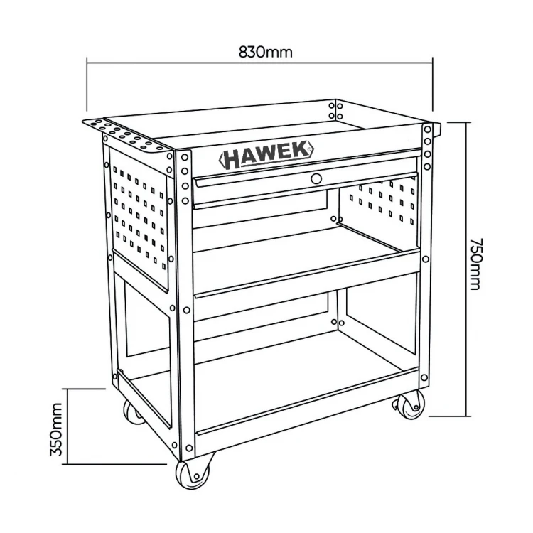 Cărucior de scule HAWEK cu 3 rafturi și 1 sertar, HW-1191