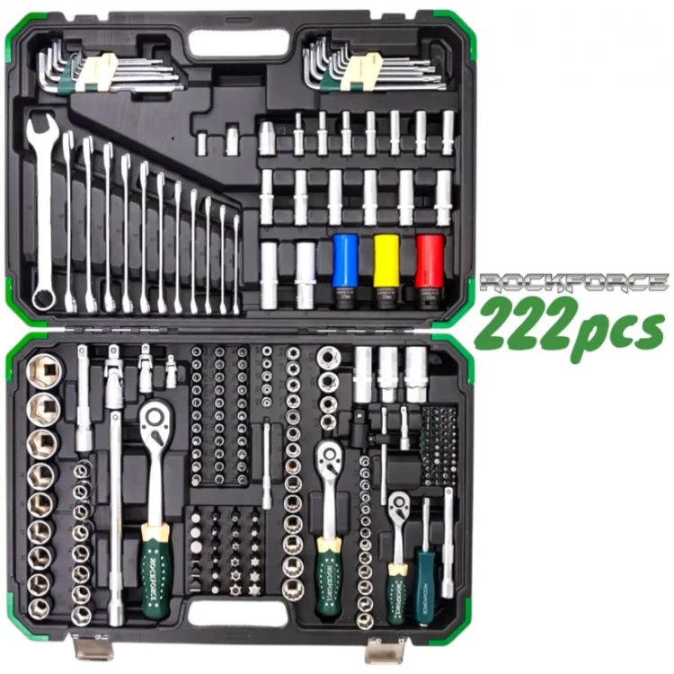 SET DE CHEI TUBULARE 222 BUCĂȚI 1/4″, 3/8″, 1/2″ ROCKFORCE