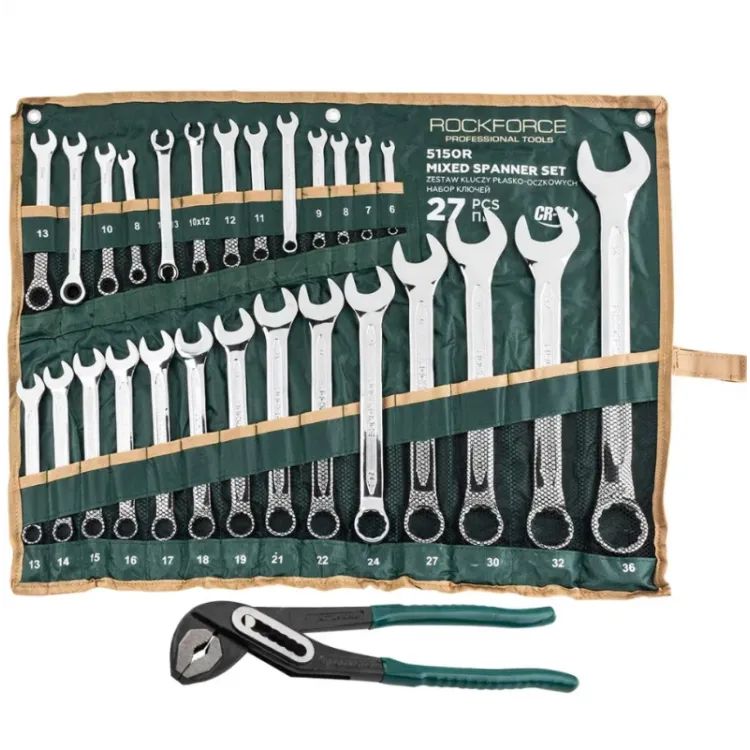 Chei combinate 6-36mm ROCKFORCE 27 bucăți + clește reglabile tip papagal