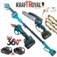 Foarfecă fără fir pentru vită de vie, prelungitor și fierăstău pentru crengi cu ungere automată, 36V 8AH, set KRAFTROYAL fără perii 3 în 1