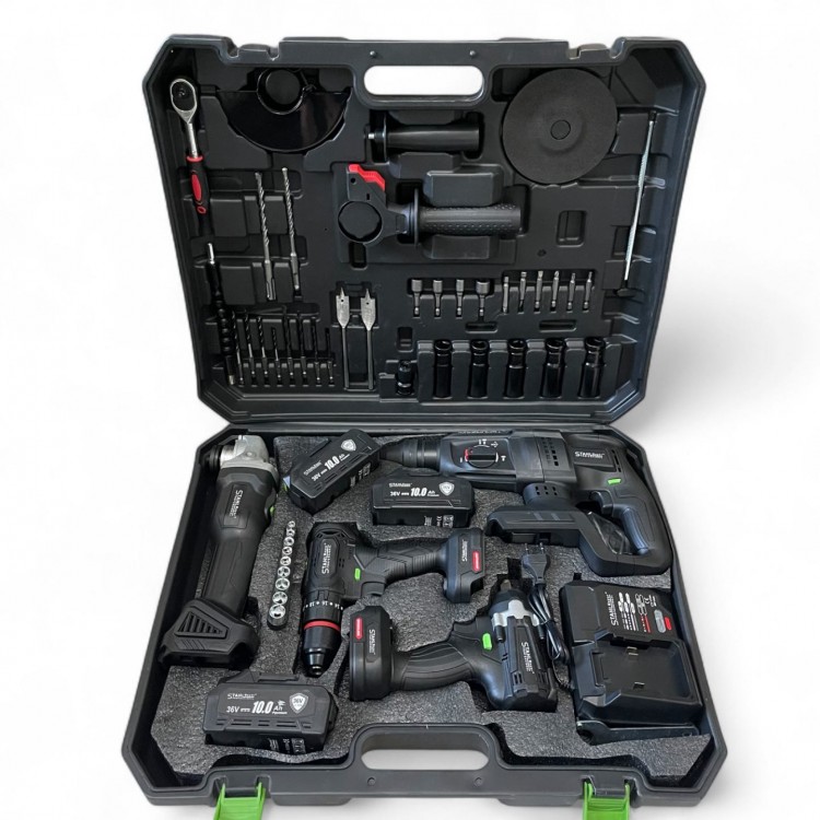 SET 5 IN 1, SURUBELNITA CU IMPACT, POLIZOR UNGHILAR,LANTERNA LED, PERCOTOR PE BATERII, 36V 10 A, STAHLMAYER BLACK PRO SET 5 IN 1, SURUBELNITA CU IMPACT, POLIZOR UNGHILAR,LANTERNA LED, PERCOTOR PE BATERII, 36V 10 A, STAHLMAYER BLACK PRO
