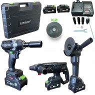 SET 4 IN 1, SURUBELNITA CU IMPACT, POLIZOR UNGHILAR, PERCOTOR PE BATERII, 36V 10 A, STAHLMAYER BLACK PRO