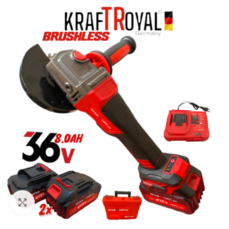 Polizor unghiular fără fir 36V 8Ah 125 mm KraftRoyal Red Polizor unghiular fără fir 36V 8Ah 125 mm KraftRoyal Red
