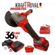 Polizor unghiular fără fir 36V 8Ah 125 mm KraftRoyal Red Polizor unghiular fără fir 36V 8Ah 125 mm KraftRoyal Red