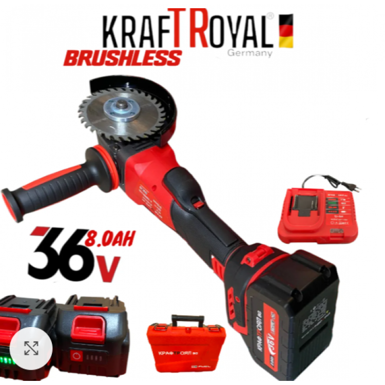 Polizor unghiular fără fir 36V 8Ah 125 mm KraftRoyal Red Polizor unghiular fără fir 36V 8Ah 125 mm KraftRoyal Red