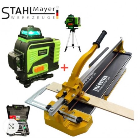 Nivel Laser 4D 2 baterii cu Trepied 120cm + maşină de taiat gresie