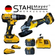 PACHET MAȘINA DE GAURIT SI INȘURUBAT CU IMPACT 2 ACUMULATORI 36V 8 AH/POLIZOR UNGHIULAR 2 ACUMULATORI 36V 8AH